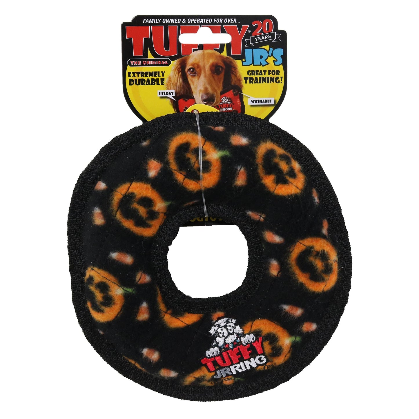 Tuffy Holiday Jr Ring Pumpkin, Durable Squeaky Dog Toy
