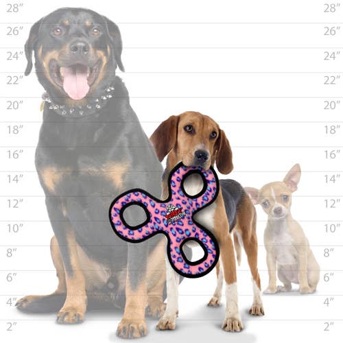 Tuffy Jr 3 WayTug - Pink Leopard, Durable, Squeaky Dog Toy