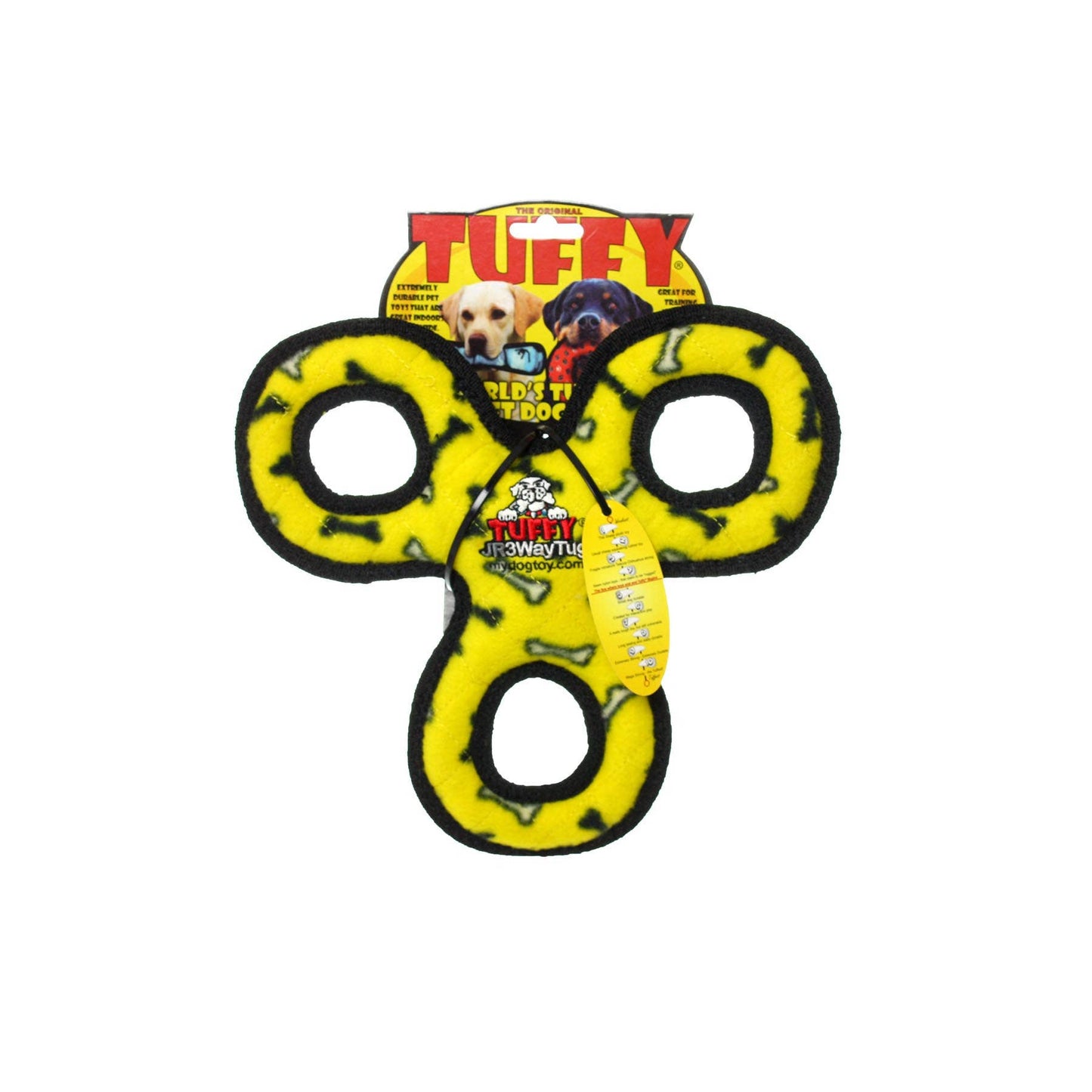Tuffy Jr 3 Way Tug - Yellow, Durable, Tough, Squeaky Dog Toy
