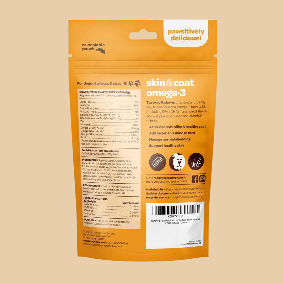 Omega 3 Fish Oil Supplement Chews for Dogs - Skin & Coat