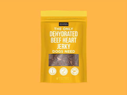 The Only Dehydrated Beef Heart Jerky Dogs Need Natural Rapport 4 oz bag
