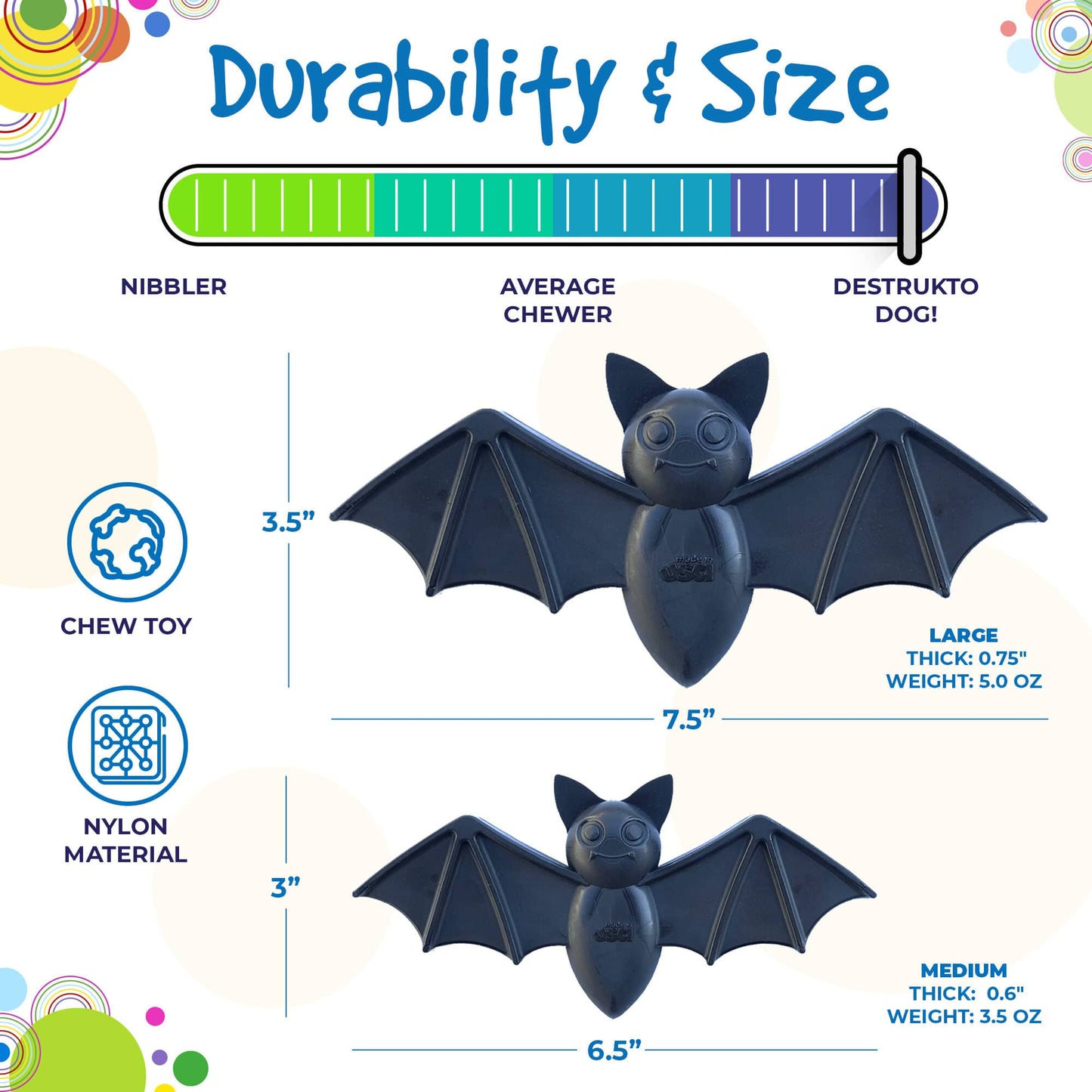 Halloween Bat Durable Nylon Chew Toy for Dogs - Black