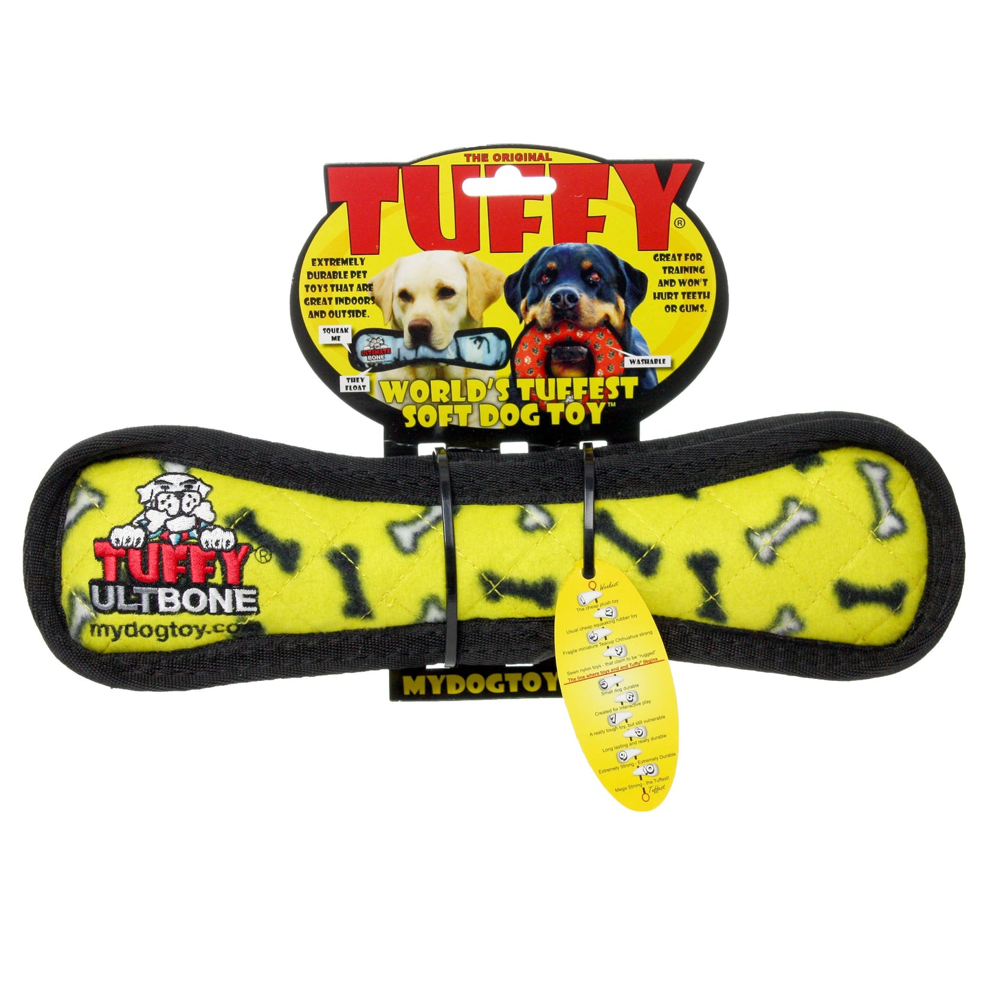 Tuffy Ultimate Bone - Yellow Bone, Durable, Squeaky Dog Toy