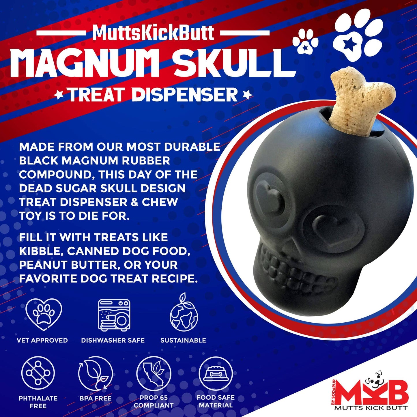 Halloween Skull Treat Dispensing Rubber Toy