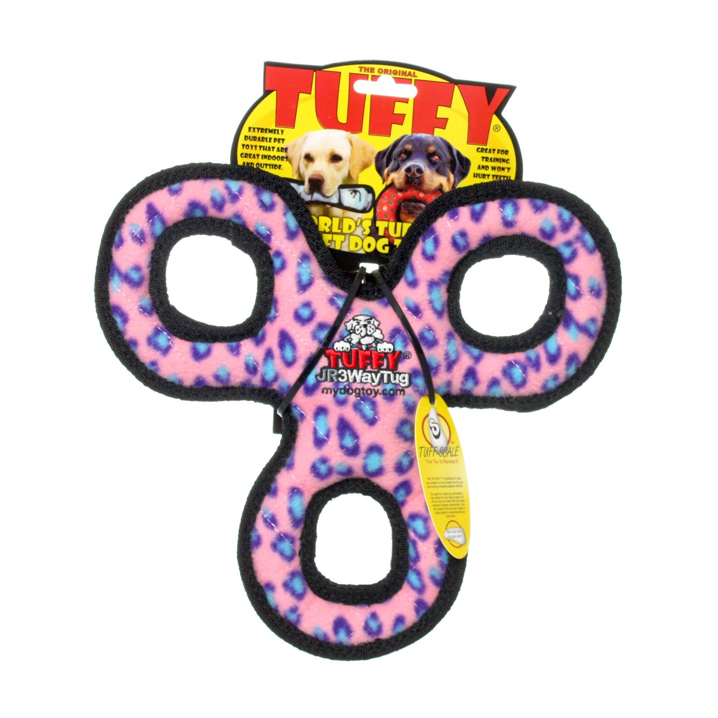 Tuffy Jr 3 WayTug - Pink Leopard, Durable, Squeaky Dog Toy