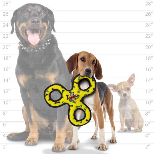 Tuffy Jr 3 Way Tug - Yellow, Durable, Tough, Squeaky Dog Toy